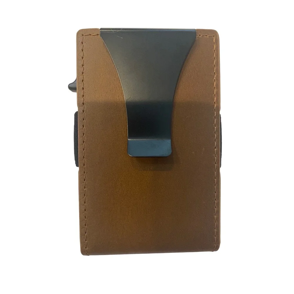 QLD Mens Minimalist Pop Up Wallet Brown Faux Leather Card Holder‎ Money Clip